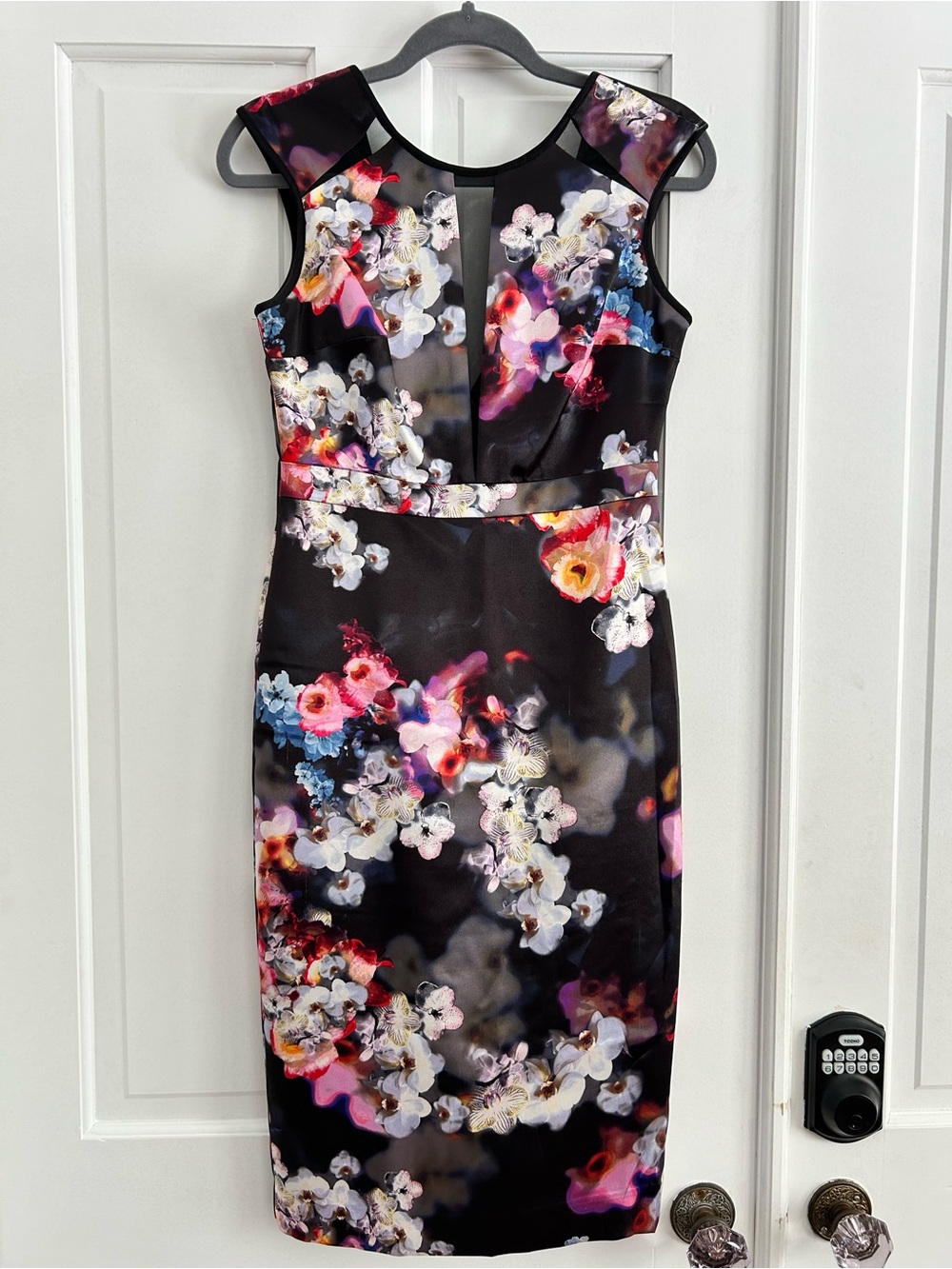 Nicole Miller Black Floral Midi Sheath Dress